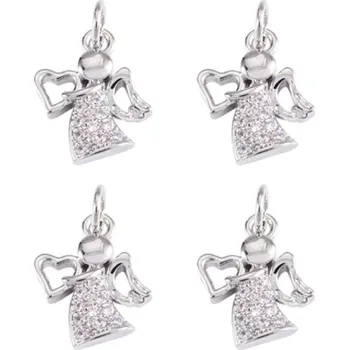 Dětské navlékací korálky Pro Háčkování Přívěsek anděl se zirkony 12 x 9,5 mm platinový