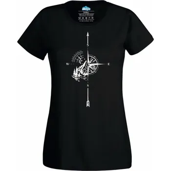 Dámské tričko Dámské tričko Kompas dobrodružství (Skladem XS-4XL) (Velikost: L, Barva: Černá)