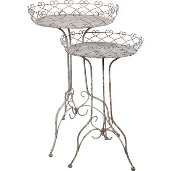 Zahradní dekorace Sada 2ks kovových vintage stolků na květiny La Roque s patinou - Ø 52*84/ Ø42*66 cm