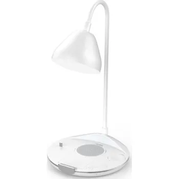 Lampička Mobilly LED lampička kulatá s bezdrátovou nabíječkou na telefon, sluchátka i hodinky, bílá