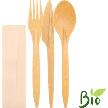 Jednorázové nádobí Sada plastová WPC vidlička+nůž+lžíce +papírový ubrousek/ 250ks