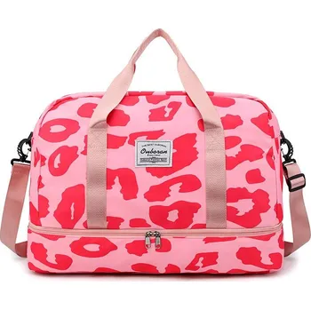 Flamenco Mystique Cestovní taška dvoukomorová růžová PANTERKA 51x25x39cm T264