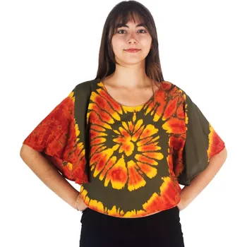 Dámské pončo Batikované letní pončo Spiral Khaki-Orange Short, Sittar.cz UNI