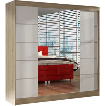 Šatní skříň Šatní skříň BASTI V šířka 200 cm - dub sonoma/bílá