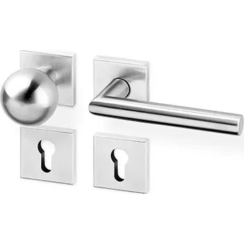 AC-T SERVIS Dveřní klika TIPA nerez SlideBloc - hranatá rozeta Provedení kliky: Koule/klika - levá, Mechanizmus rozety: SlideBloc