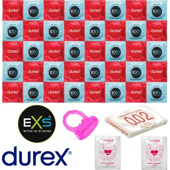 Kondom Durex Air Thin Balíček ultra tenkých kondomů - 42 kondomů Durex a EXS + Vibrační kroužek, lubrikační gely SuperLove a Sagami Original 0.02 jako dárek