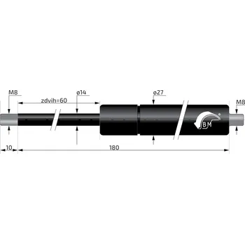 Dveře karosérie Plynová vzpěra Berthold Marx 180 mm, 200N, 14/27 M8