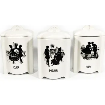 Dóza na potraviny Rokoko KK03615 keramická dóza cukr/mouka/rýže 3 ks bílá 