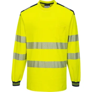 pracovní tričko PORTWEST Tričko PW3 Hi-Vis L/S T185, dlouhý rukáv POR-T185YNRS S Žlutá/navy