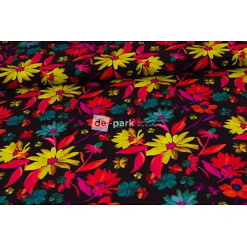 Viskoza - Barevné květy na černé