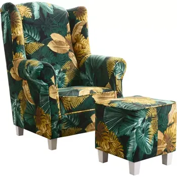 Křeslo Křeslo ušák AS s taburetem, zelená vzor (damax M-127/sonoma)