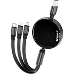 Hoco X78 navíjecí USB kabel 3v1 Apple Lightning / Micro USB / USB-C 1m / 2A černý
