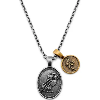 Náhrdelník Obelius | Vintage náhrdelník Athénina sova stříbrné barvy - Lucleon