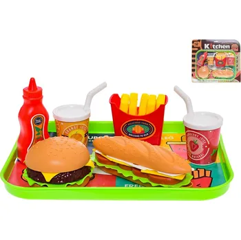 Dětská kuchyňka Mikro trading Fast food - Set potravin a nápojů - 6 ks - s podnosem