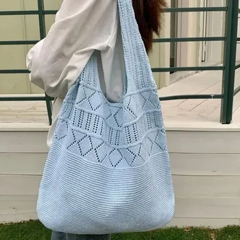Kabelka Letní plážová kabelka | dámská velká pletená taška - Modrá