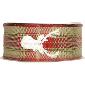 Stuha Stuha vánoční WHITE DEER červená 25mm x 2m (Stuha bavlněná, oboustranný potisk, s drátkem v lemu)