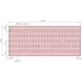 Plech Plech děrovaný 1500 x 620/tl. 3 mm LO 105x60, ocel
