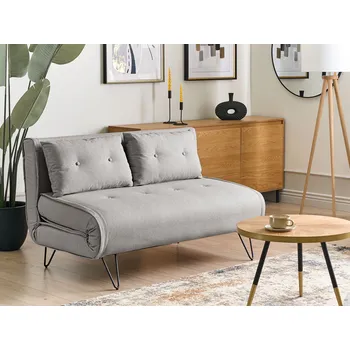 Pohovka Rozkládací pohovka 2místná světle šedá polyesterové čalounění ozdobné polštáře kovové nohy v černé polohovatelné opěradlo minimalistický obývací pokoj Beliani