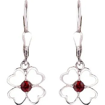 Náušnice granát - stříbrné náušnice - čtyřlístek (2215-4) povrchová úprava: zlacené