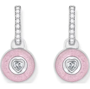 Náušnice Thomas Sabo CR723-691-9 Silver hoop earrings with pink pendant & zirconia