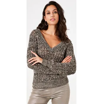 Dámský svetr Garcia dámský svetr prošívaný metalickou nití béžová-černá Velikost: S