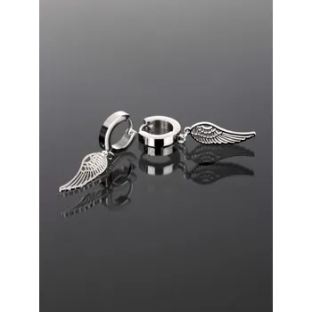 Náušnice Prosperk Náušnice z oceli kroužky s andělskými křídly stříbrné S4027