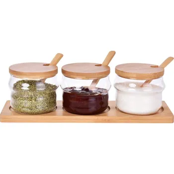 Dóza na potraviny BOROSIL | sada 3 skleněných dóz na bambusovém podstavci | 3×270 ml Dedra