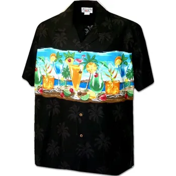 Pánská košile Pacific Legend Černá havajská košile s motivem koktejlů Velikost: XXL