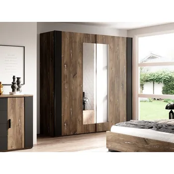 Šatní skříň Šatní skříň SIGMA s posuvnými dveřmi a se zrcadly dub flagstaff se stříbrným ornamentem