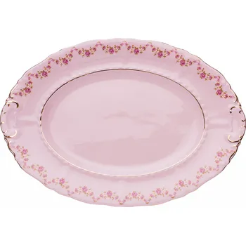 Mísa oválná 36, růžový porcelán, růžičky, zlatá linka, Leander