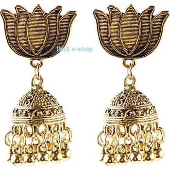 Náušnice Náušnice Bollywood Lotos s patinou a zvonkem č.BW02 Zlatá