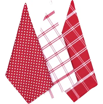 Utěrka Kuchyňské utěrky ROMANTIC, červená, puntík / káro, 3 kusy, 45x70cm