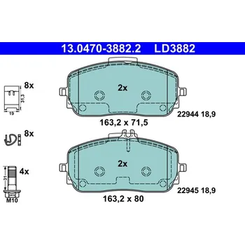 Brzdová destička Sada brzdových destiček, kotoučová brzda ATE 13.0470-3882.2
