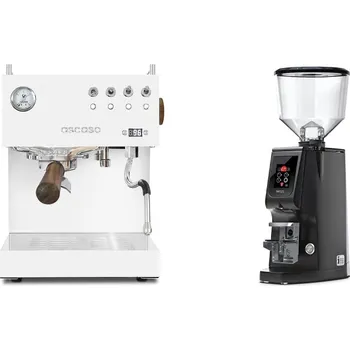 Kávovar Ascaso Steel DUO PID, White&Wood + Eureka Atom W 65, black