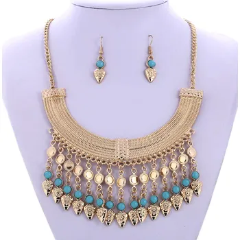 Náhrdelník Maroco styl náhrdelník s náušnicemi s reliéfy Zlatá