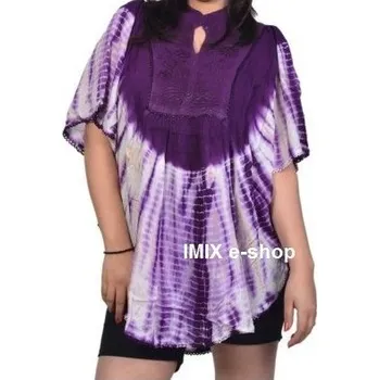 Dámská halenka Batikovaná pončo halenka s výšivkou Světle hnědá