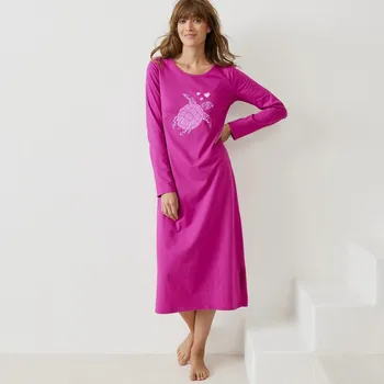 Dámská noční košile Blancheporte Dlouhá noční košile s dlouhými rukávy, potisk Želva malinová 56