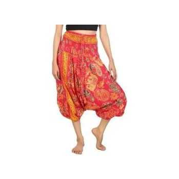 Dámské kalhoty Lofbaz Dámské harémové kalhoty do kombinezy XL -bílé s květinovým potiskem