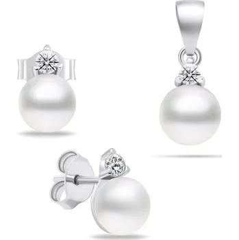 Souprava šperků Brilio Silver Stříbrný set šperků s pravými perlami SET227W (přívěsek, náušnice) + 2 měsíce na vrácení zboží