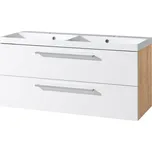 Bino, koupelnová skříňka s umyvadlem z litého mramoru 121 cm, bílá/dub