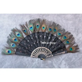 Karnevalový doplněk Flitrový vějíř s pavími péry