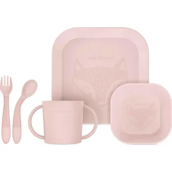 dětská jídelní sada Miniland Jídelní set čtvercový 5dílný Candy růžová