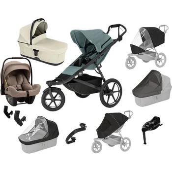 Kočárek Luxusní set Thule Urban Glide 3 Mid blue + korba Soft Beige + pláštěnka + moskytiéra + madlo + pláštěnka + moskytiéra + PIPA™ next cedar