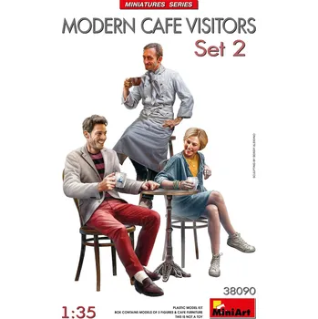Plastikový model Modern Cafe Visitors Set 2 (3 fig.&furniture) - MiniArt 38090