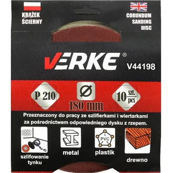 Brusný papír Brusný kotouč (papír) na suchý zip 180 MM P210 10 ks, Verke V44198