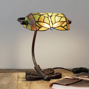 Lampička Artistar Famózní stolní lampa DRAGONFLY, ručně vyrobená zelená, bronzová 1 x 40 W - Doprava zdarma