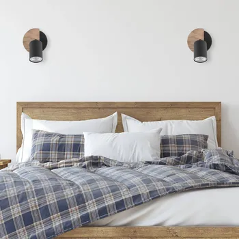Lampička TK Lighting Nástěnné bodové svítidlo Cover Wood, jednoplamenné - Svítidlo - Ø 5,2 cm, výška 7,5 cm; upevnění na zeď - Ø 8 cm, výška 3 cm černá, světlé dřevo 1 x 15 W LED - Doprava zdarma