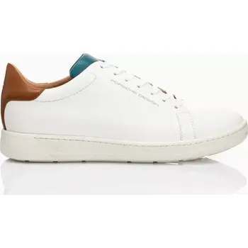 Pánská treková obuv PORSCHE DESIGN Cupsole Sneaker Obuv teniska volnočasová bílá a hnědá (Puristické designové tenisky vyrobené z teletiny s barevnými akcenty. Moderní sportovní bota s lehkou gumovou podrážkou z recyklovaných materiálů. Vyrobeno v Itálii.)