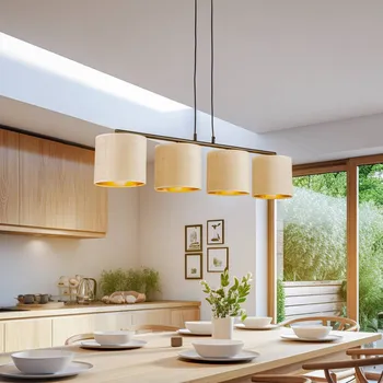 EMIBIG LIGHTING Závěsné světlo Jari látkový stínidlo 4fl dlouhé, bílo-zlaté - Stínidla na lampu - Ø 18 cm, výška 16 cm; Ø baldachýn 14 cm bílá, zlatá, černá 4 x 60 W - Doprava zdarma