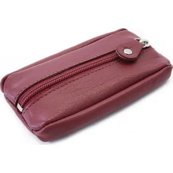 Módní doplněk Bordově červená kožená klíčenka se zipovou kapsou